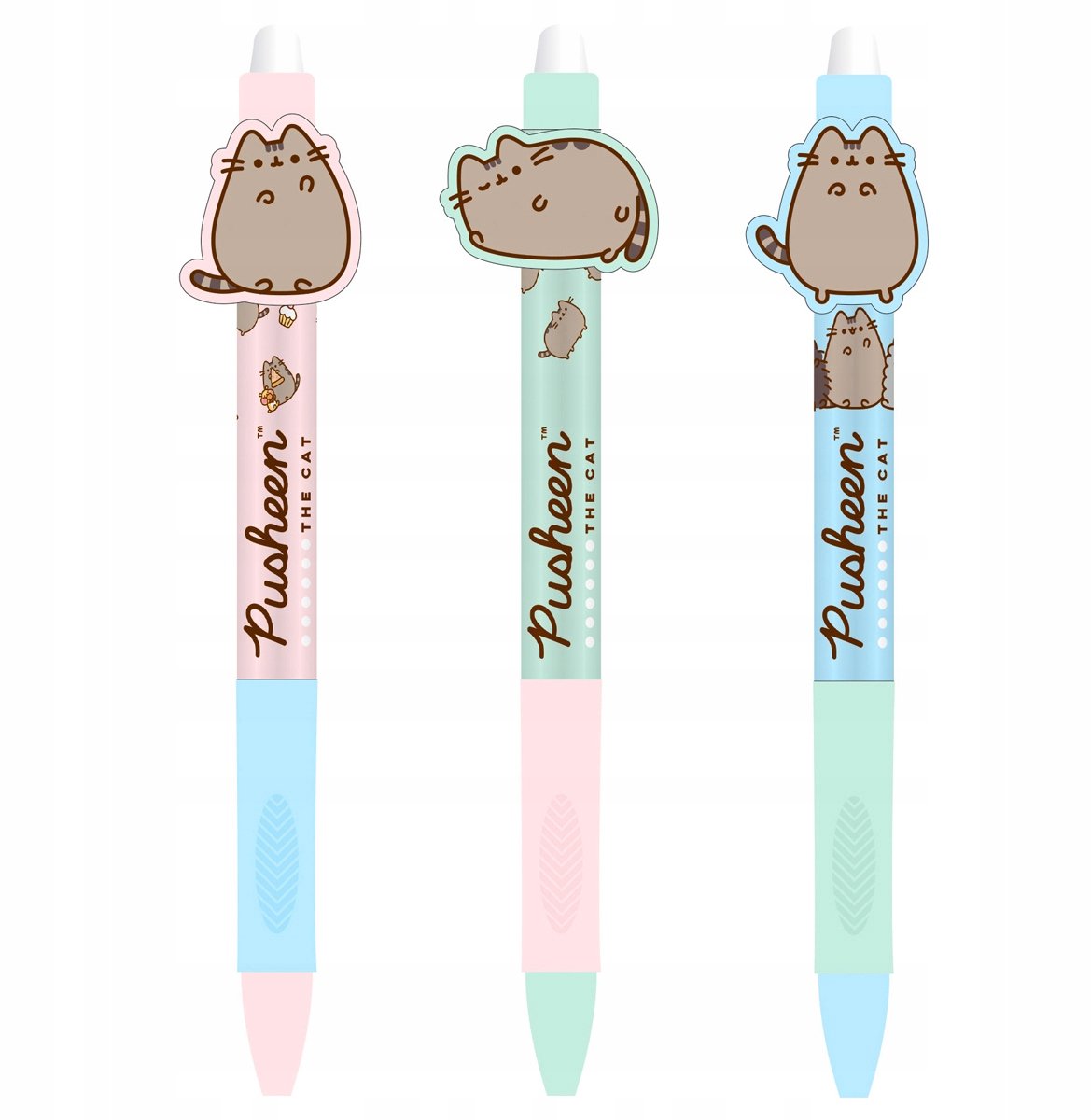 3x Uitwisbare Gelpen Pusheen 0,5mm - Blauwe Inkt, Antislip Grip