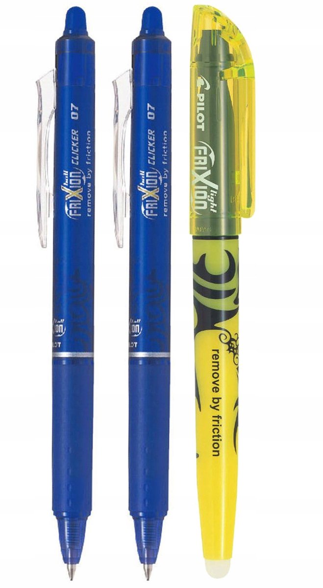 Pilot Frixion Uitwisbare Pennen Set + Markeerstift Geel