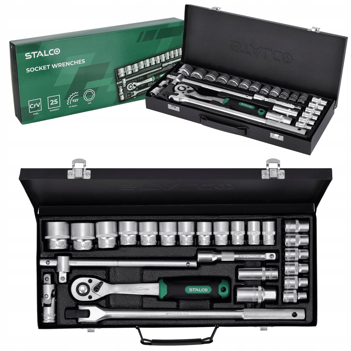 25-delige DOPPENSET 1/2" met 90T KRUIDENIER – STALCO