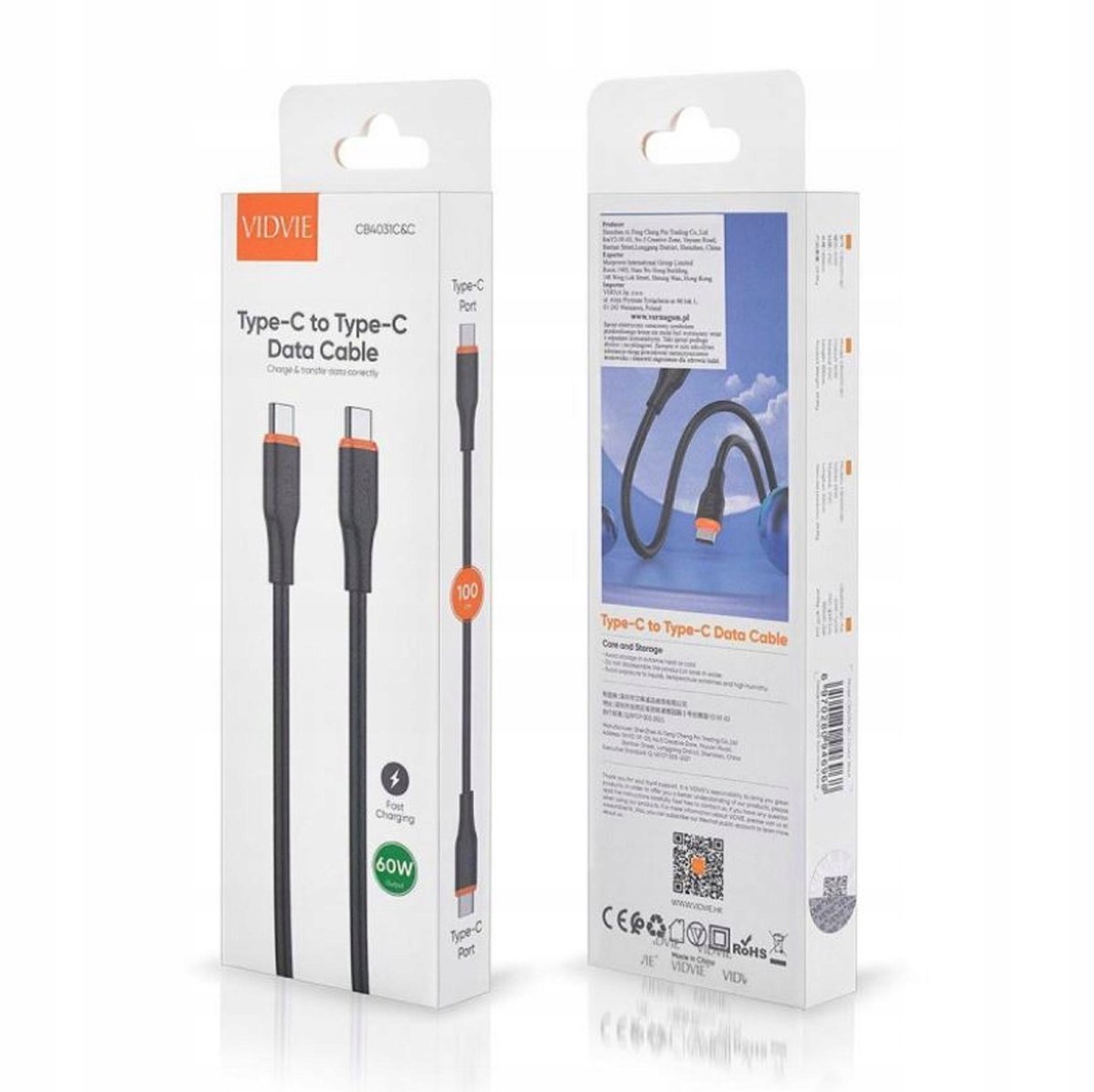 VIDVIE CB4031ccb USB-kabel USB 3.2 Gen 1 (3.1 Gen 1) 1 m USB C Zwart