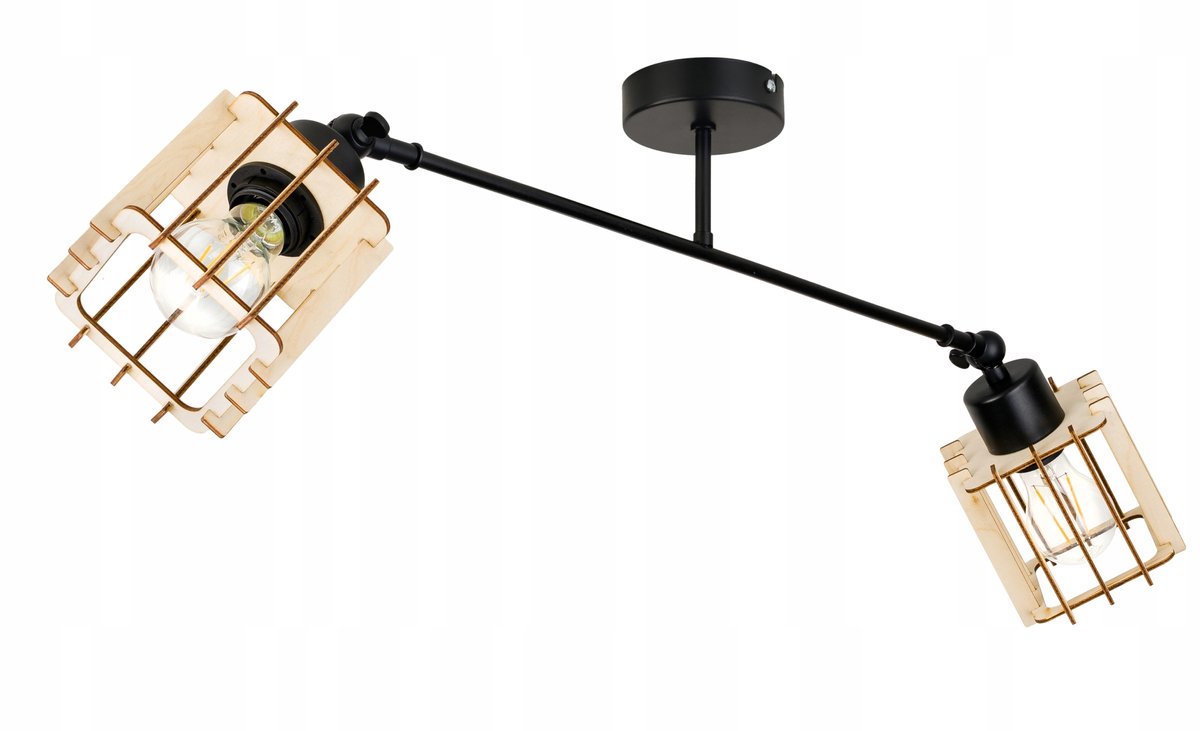 Hanglamp Loft E27 Hout Zwart Verstelbaar 2x Kap