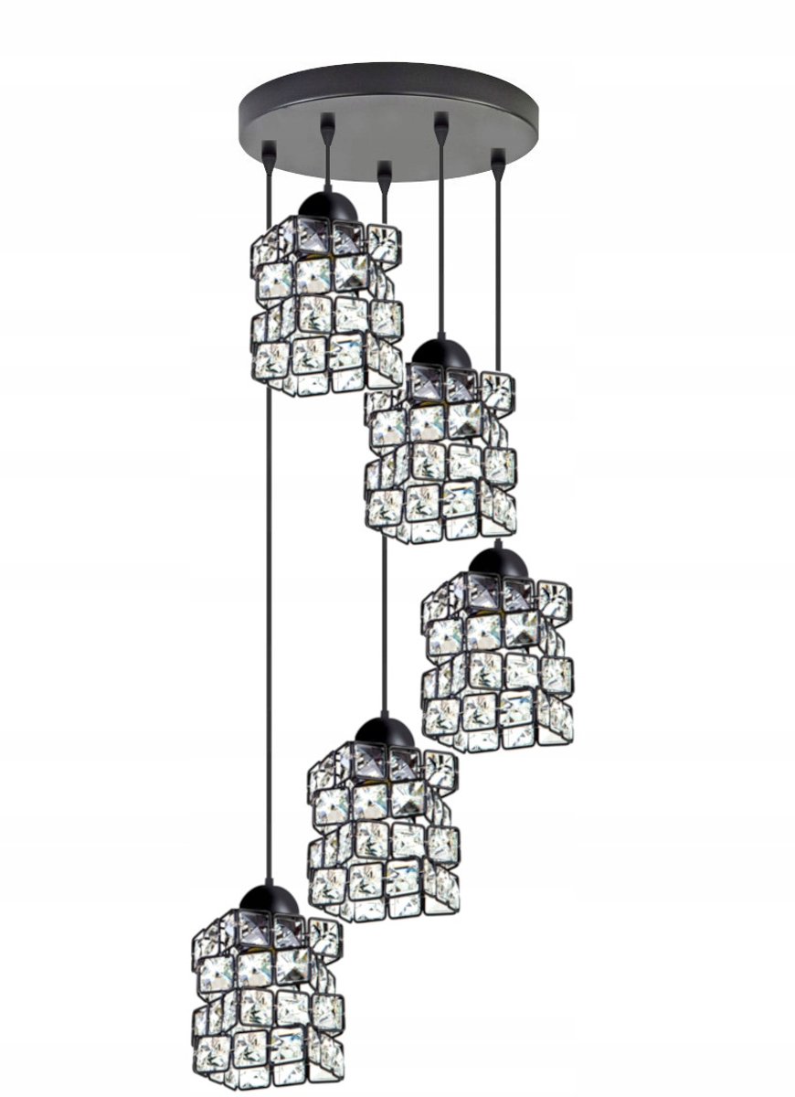 SPELL Kristallen Plafondlamp Zwart E27 5x60W - Stijlvol & Verstelbaar