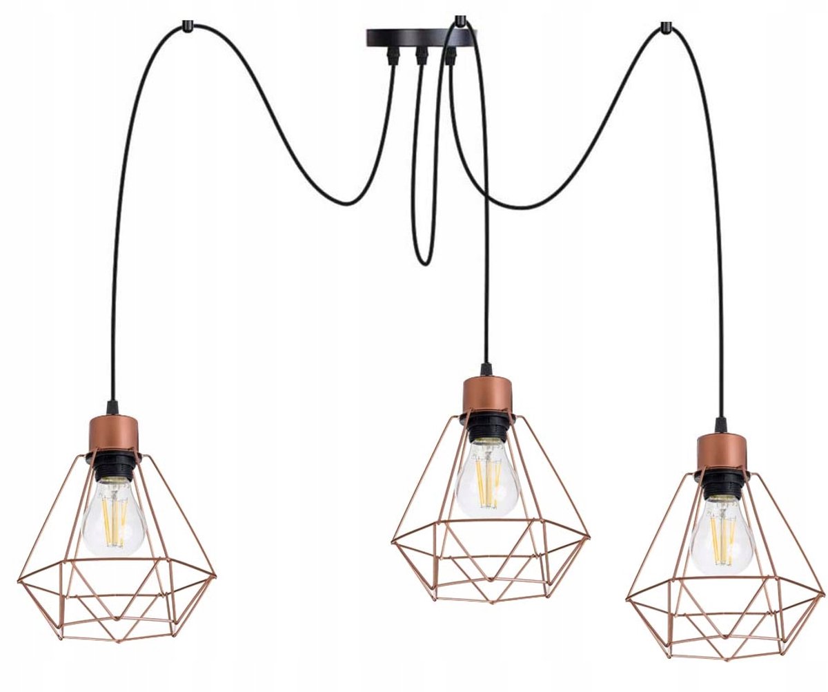 Hanglamp ZWISS Loft met 3xE27 kap - Zwart/Koper