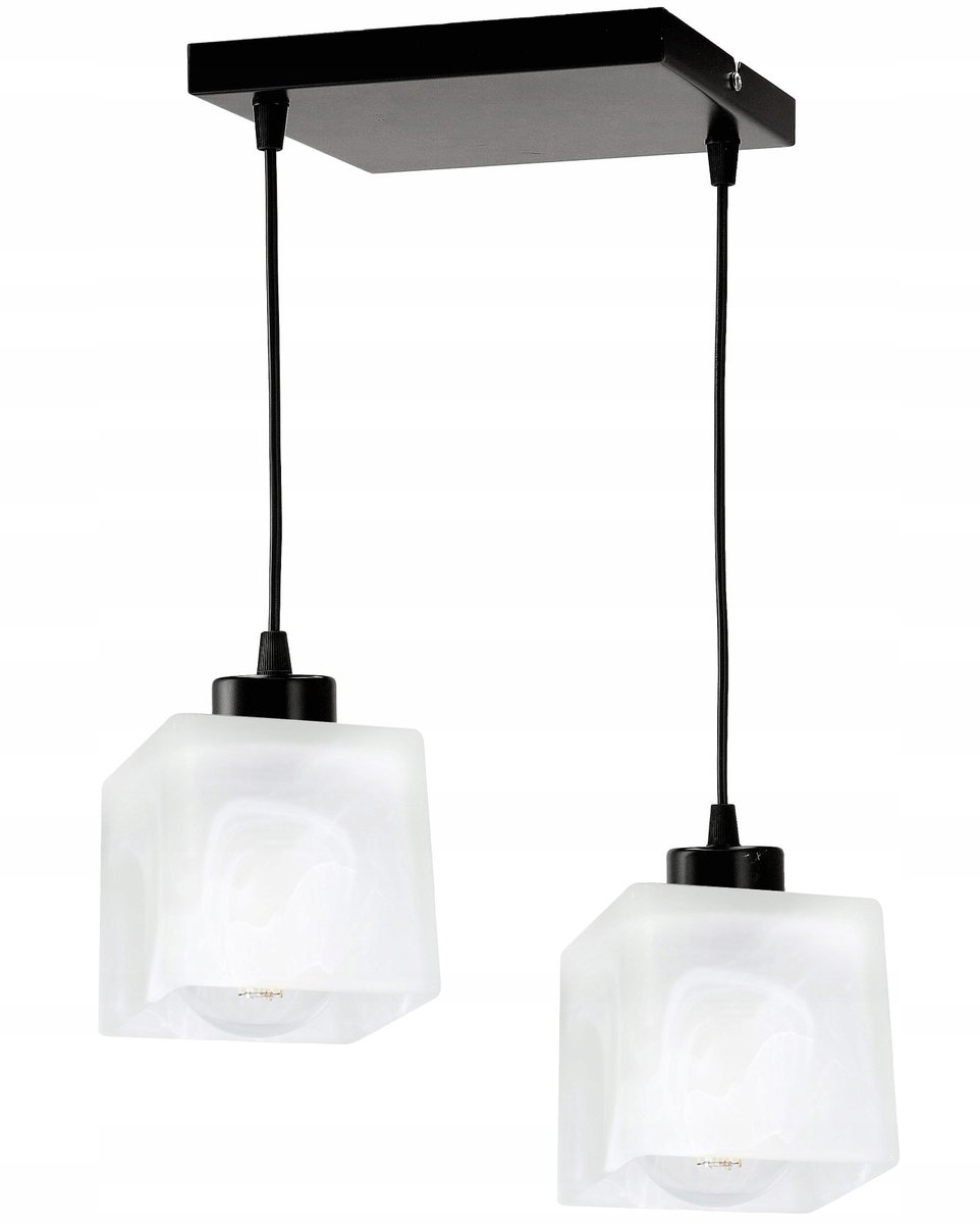 Hanglamp E27 glas Mlekwit 2-lichts zwart/wit 100cm