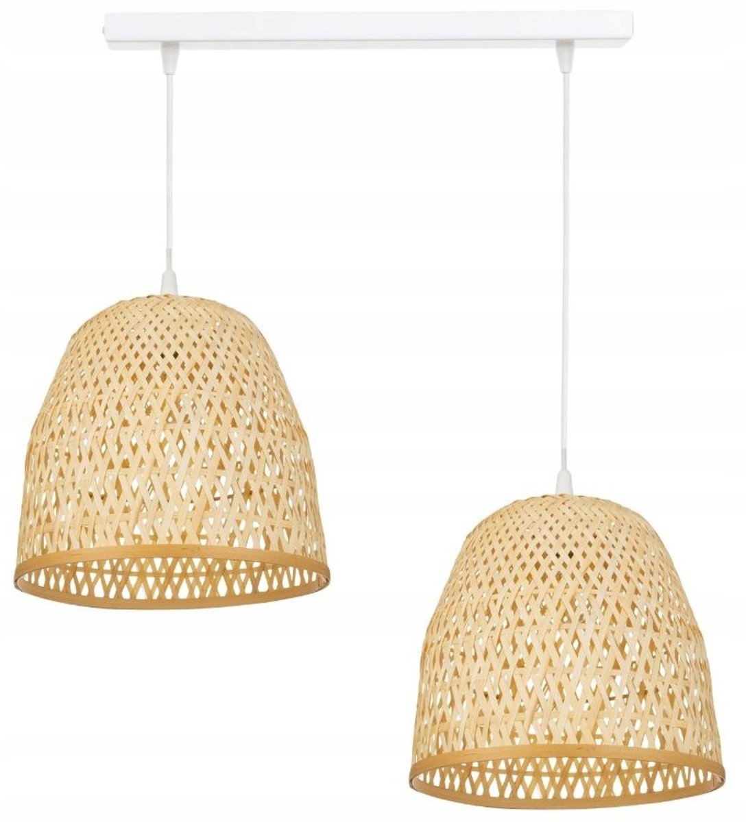 Dubbele Bamboe Hanglamp - Wit Metaal, E27 Fitting, 80cm