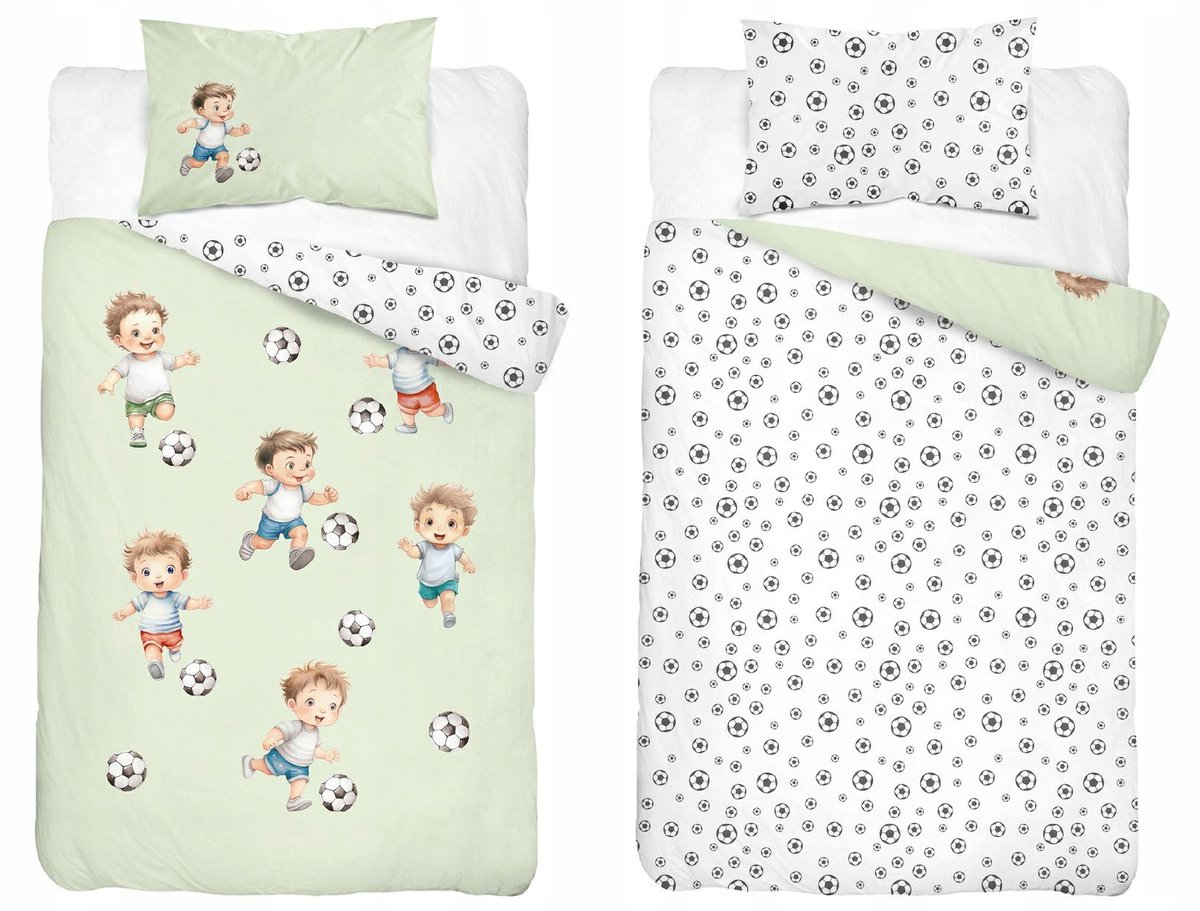 Kinderbeddengoed 90x120cm Voetbal Min Groen Katoen