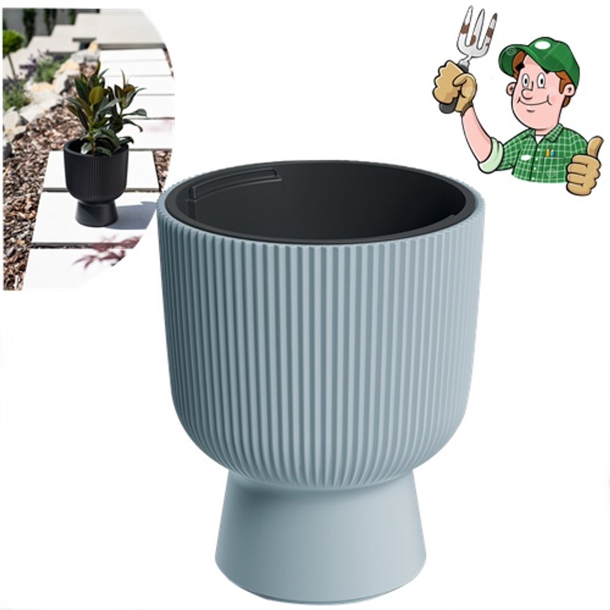 Milly Ronde Plantenbak Lichtgrijs 30cm 18L met Inzetstuk