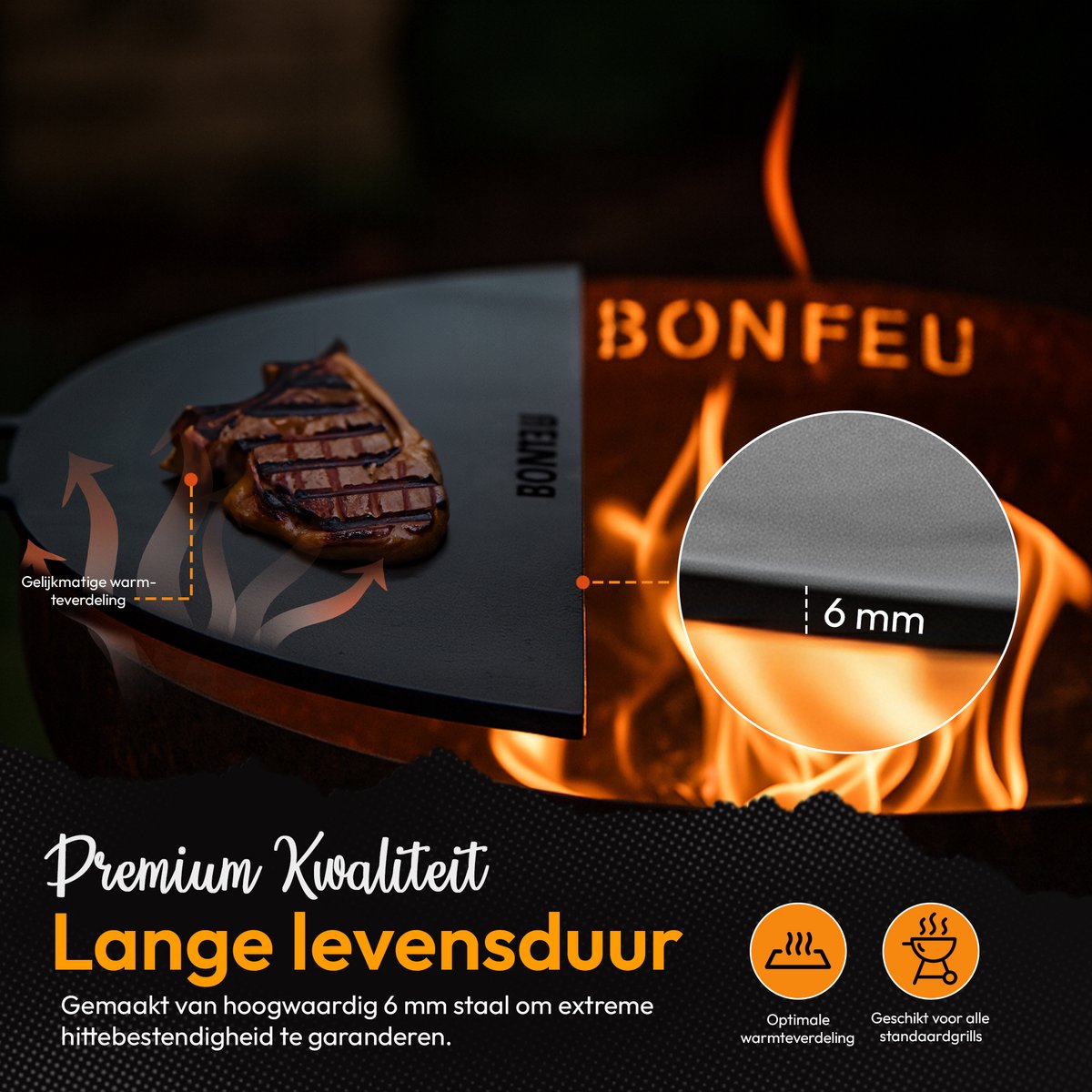 BonFeu BonPlancha Demi-plancha 80 cm - Plaque de cuisson pour vasque à feu 80 cm