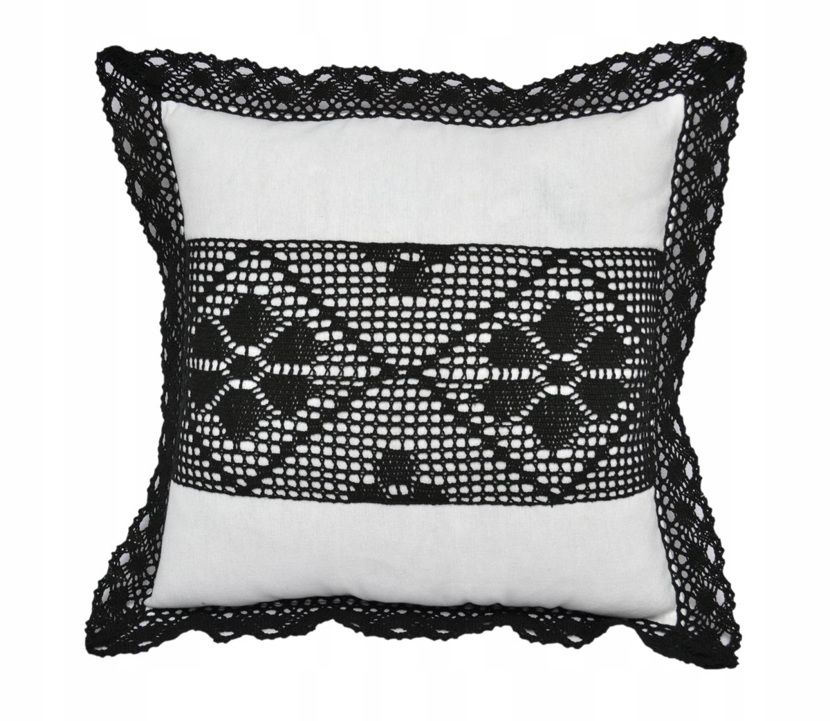 Boho Kussenhoes 40x40cm Haakwerk Wit/Zwart