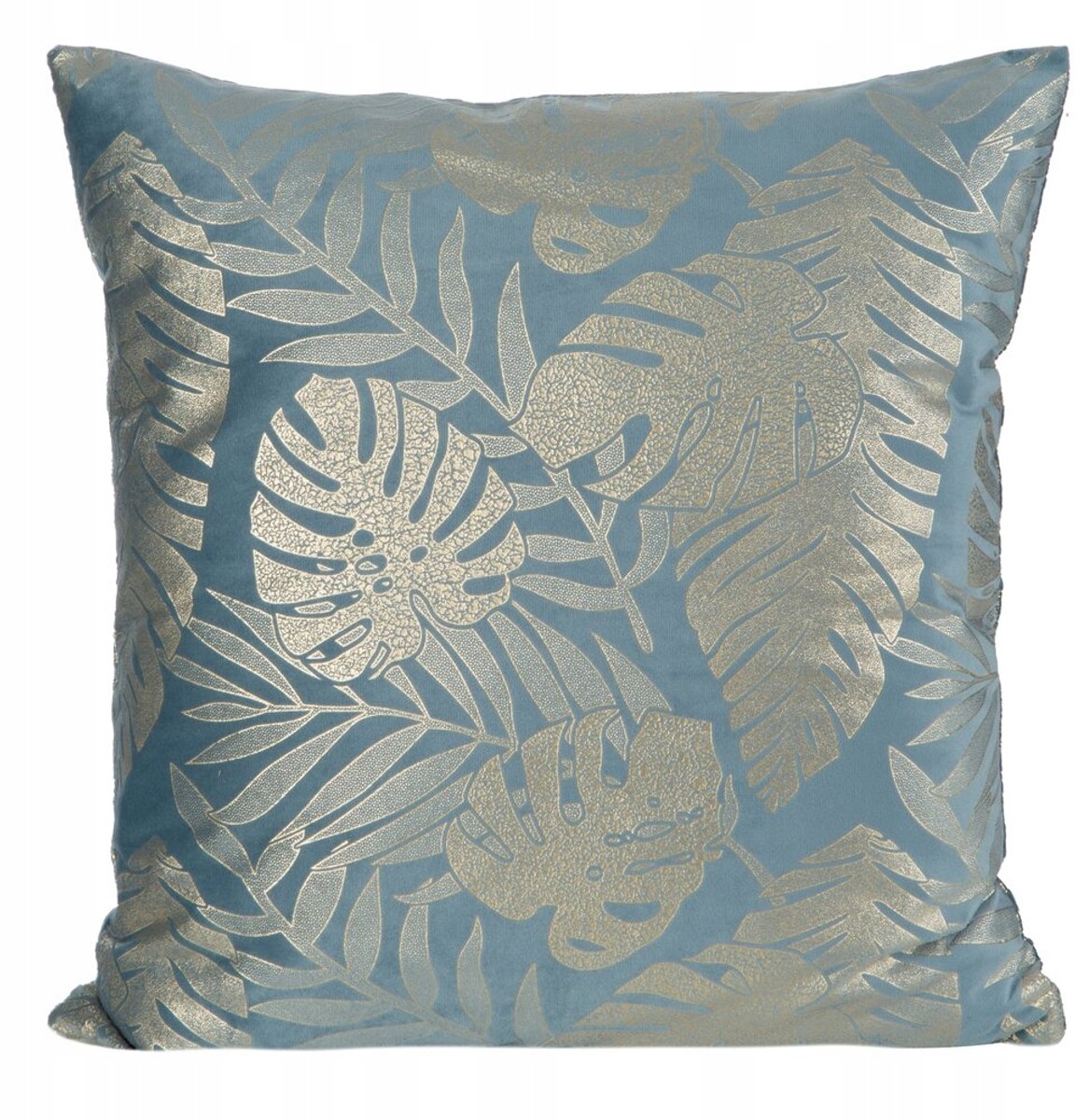 Decoratieve Kussenhoes Velvet 45x45cm Blauw Goud Exotische Bladeren