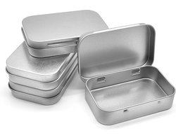 4 stuks - Ijzeren doos - Opbergdoos - Draagbare doos - bewaardoos - juwelendoosje - rechthoekige metalen blikken - metalen scharnierende dozen - met deksel - voor thuis en buitenshuis - 9,5*6*2,1 cm - zilver