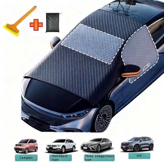 Housse de pare-brise de voiture (XL) – Couverture antigel pour voiture – Anti-neige et anti-soleil – Avec aimants, Bracelets et bandes réfléchissantes – Comprend un sac de rangement et un grattoir à glace – Tissu imperméable Oxford élargi et épais