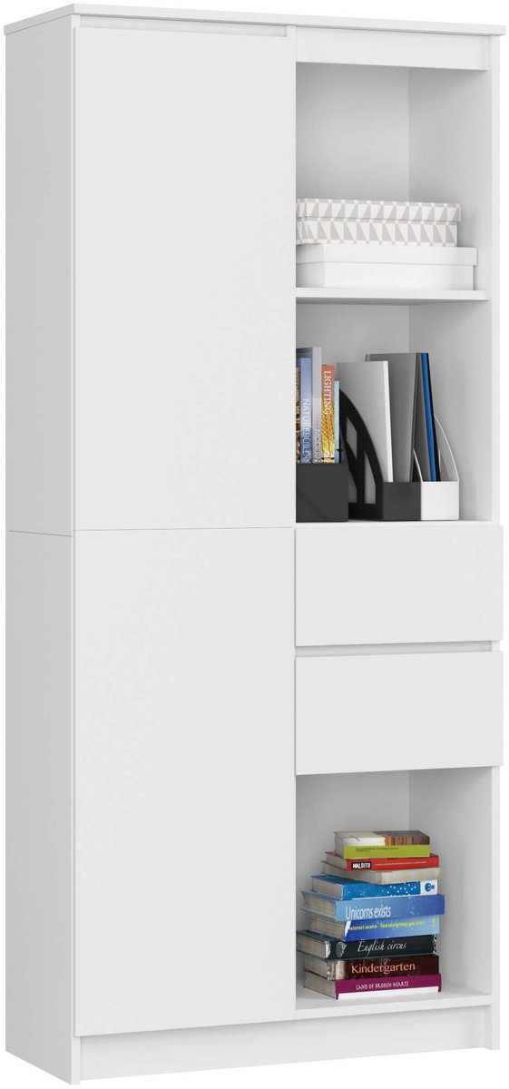 Kantoorkast R15 R80 met 2 Lades en 1 Deur / AKORD Furniture Factory / Wit / 80 x 180 x 35 cm