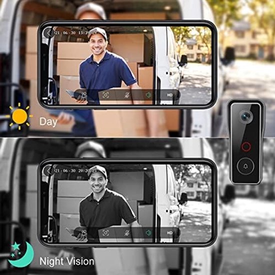 Draadloze WiFi Videodeurbel met 2K HD Camera, PIR Bewegingsdetectie, Nachtzicht, Twee-Weg Audio, Oplaadbare Batterij, IP66 Waterdicht, Ondersteuning SD Kaart en Cloudopslag — afbeelding 5
