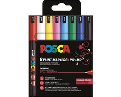 POSCA Paintmarker PC-1MR - 0,7 mm - Uni Mitsubishi Pencil - etui van 8 stuks in geassorteerde basiskleuren