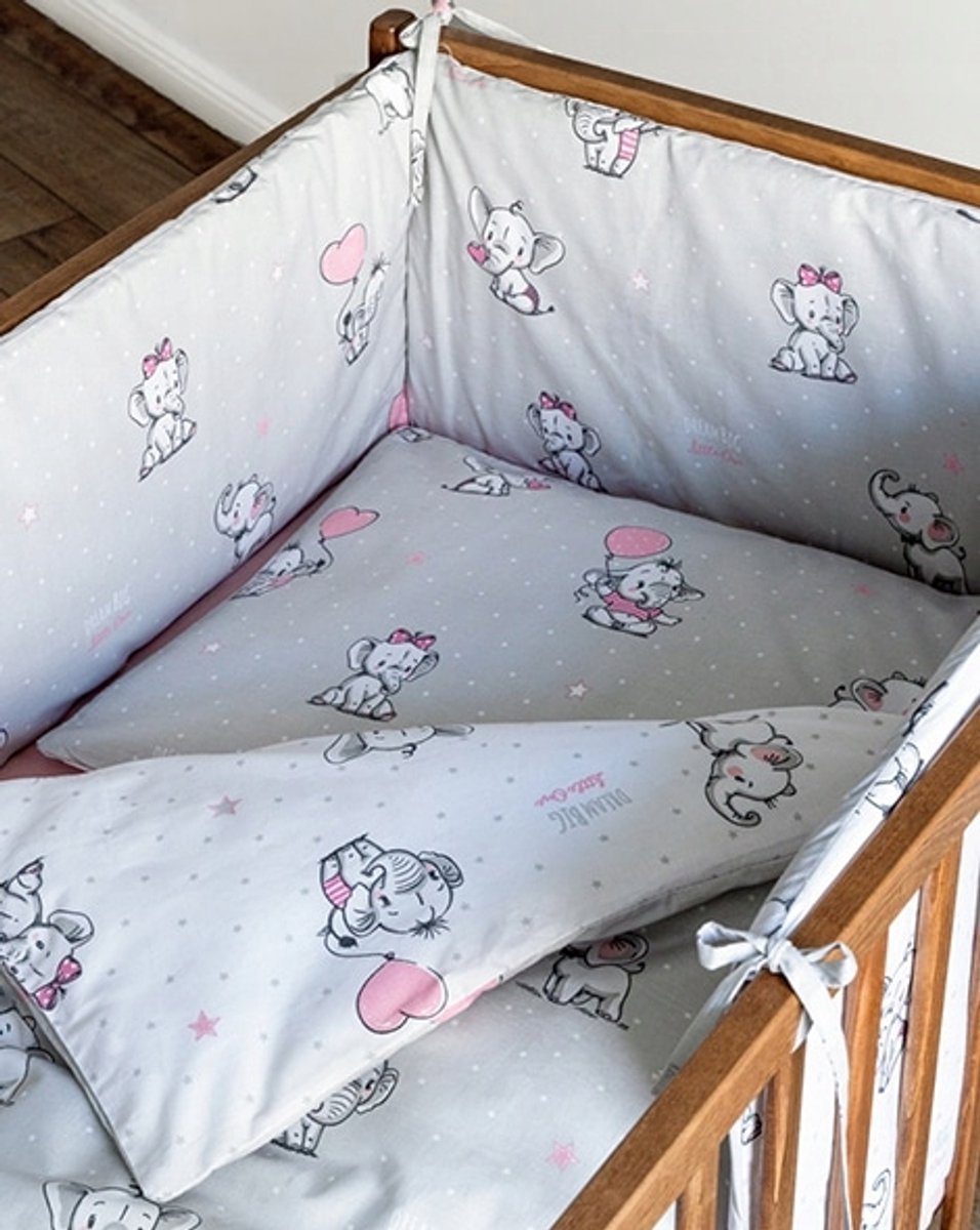 Detexpol Kinderbeddengoed met Slabbetje, 100x135cm, Olifanten