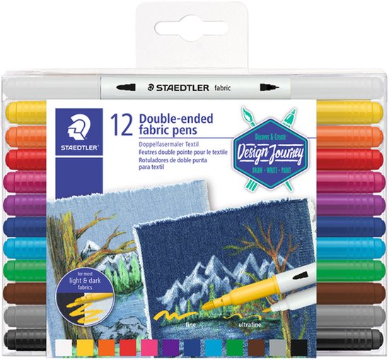 marqueur textile double pointe - set 12 pcs