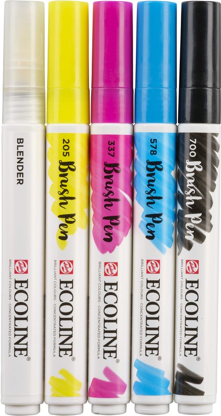 Brushpen Talens Ecoline assorti Primary etui à 5stuks