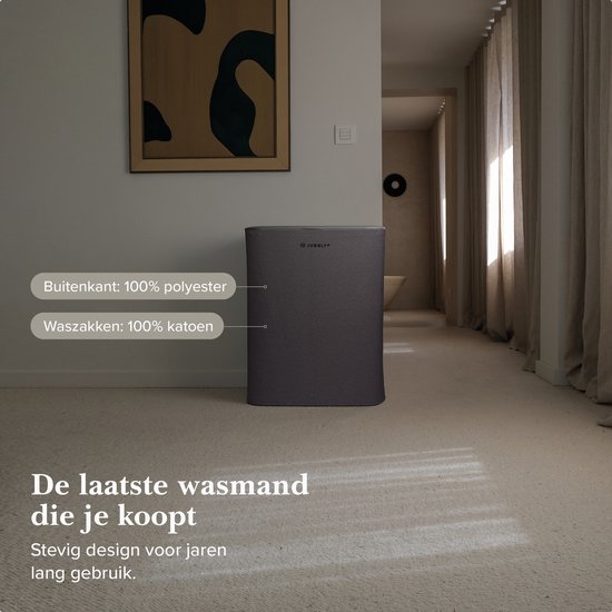 Jubbly® - Wasmand - Wassorteerder - Wasmand met Deksel - Wasmand 2 vakken - Wasmand opvouwbaar - Wasbox - 90 Liter - Grijs - The Splitsmart