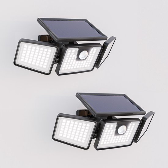 HOFTRONIC Set van 2 Edon Solar Wandlampen buiten met PIR bewegingssensor - Incl. Schemerschakelaar - IP44 waterdicht - 156 LED's - 7 watt - Zwart