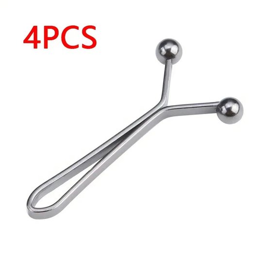 Zilverkleurige, Y-vormige clip met twee bolle uiteinden, aangegeven als '4PCS'.