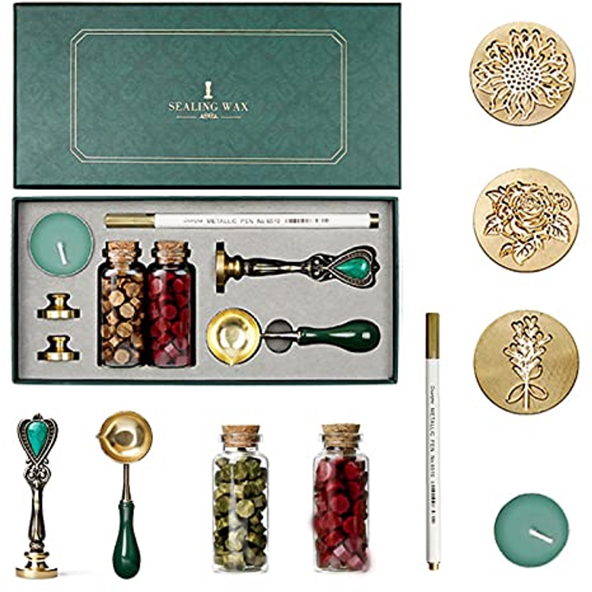 Wax Seal Stempel Set – Compleet met Lepel en Vervangbare Koppen voor Bruiloft Uitnodigingen en Decoratie