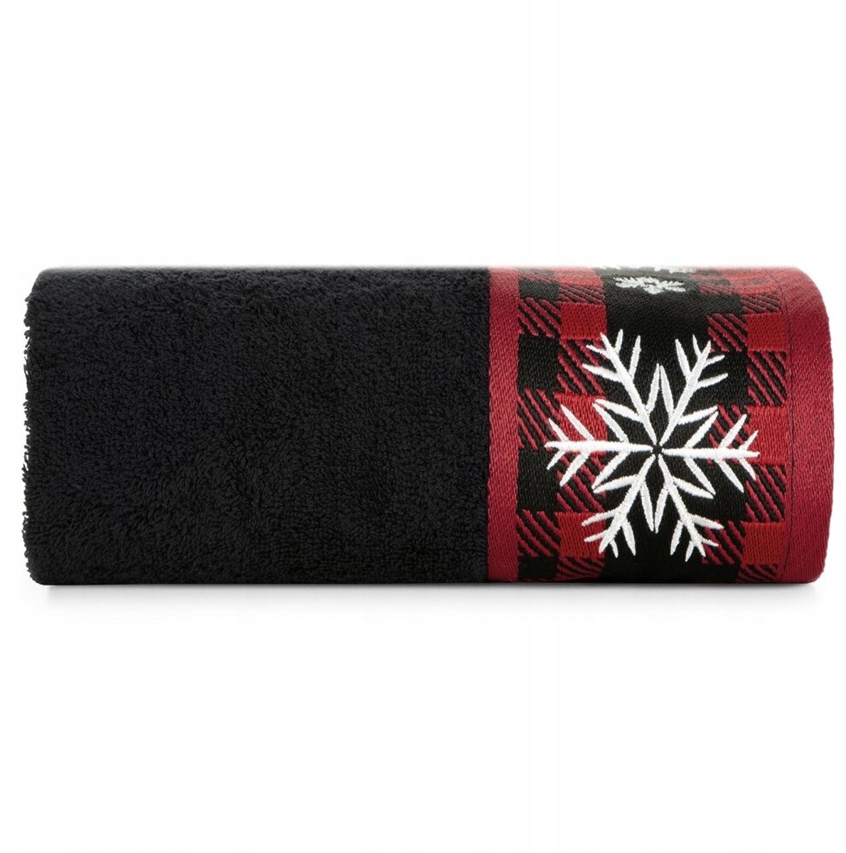 Luxe Katoenen Badhanddoek 70x140cm Zwart met kerstprint