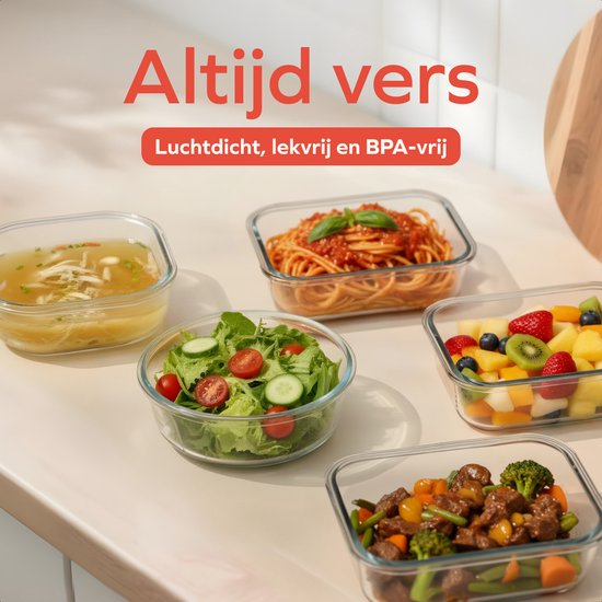 Set de 12 Boîtes de conservation de Prep KitchenBrothers en Verres hermétique, sans BPA, pour la congélation et le stockage des repas. Glas : 6,79 L.