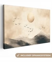 Canvas schilderij 120x80 cm - Exclusieve wanddecoratie Landschap - Japandi - vogel - Muurdecoratie woonkamer - Slaapkamer decoratie - Kamer accessoires - Schilderijen op canvas