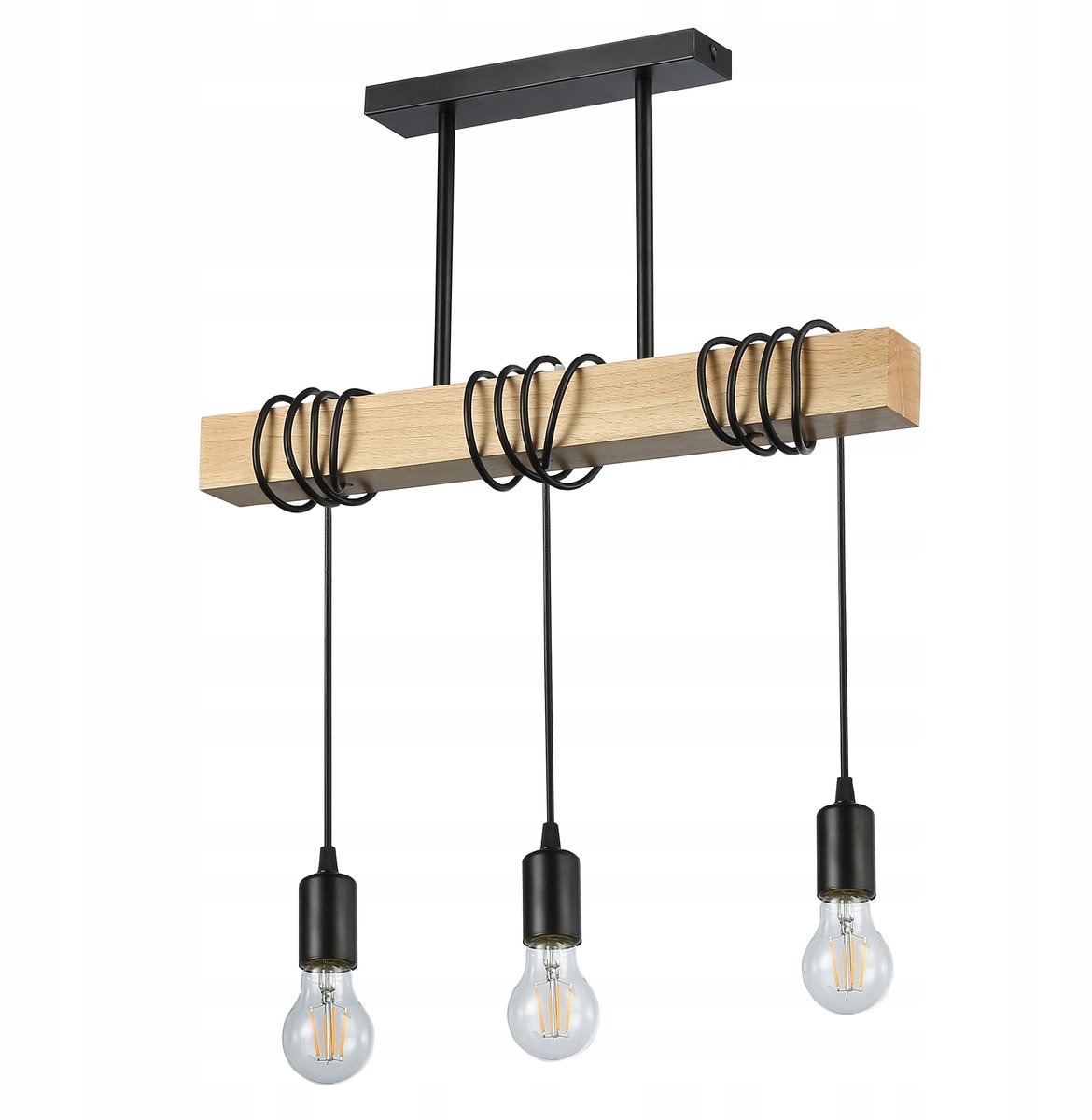 Nido Hanglamp Zwart Hout 3x E27 Loft Stijl