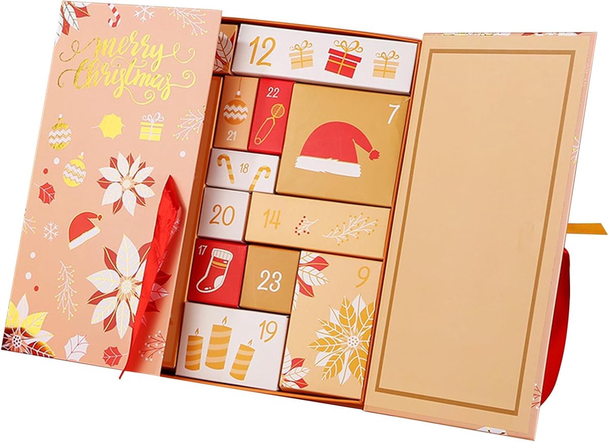 Kerst Adventskalender 2025 - 24-daagse aftelkalender voor Kerstmis - hervulbare kartonnen nummerdozen - 24 lege geschenkdozen voor snoep, chocolade, sieraden