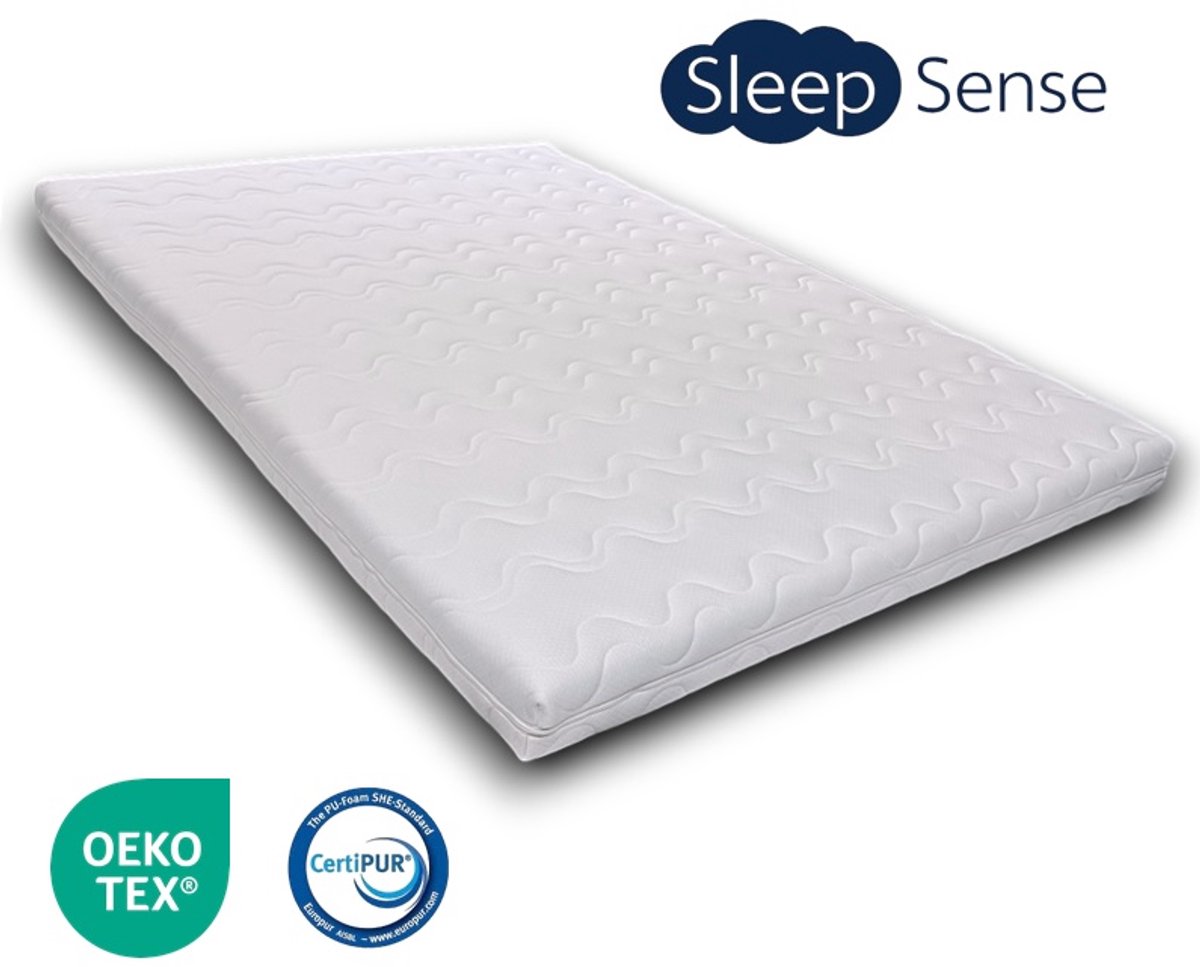Sleep Sense Hotel topper - topdekmatras - topmatras - PUR Schuim - 90x200 - circa 7 cm dik - Anti Allergisch - Afritsbare hoes - Gemiddeld hardheid - 100% veilig Wit