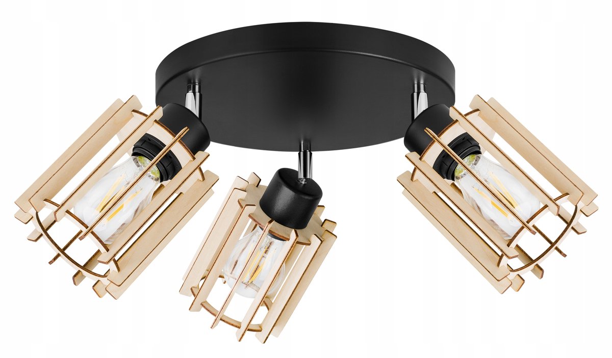 Houten Hanglamp Zwart/Bruin 3xE27 - Modern Design