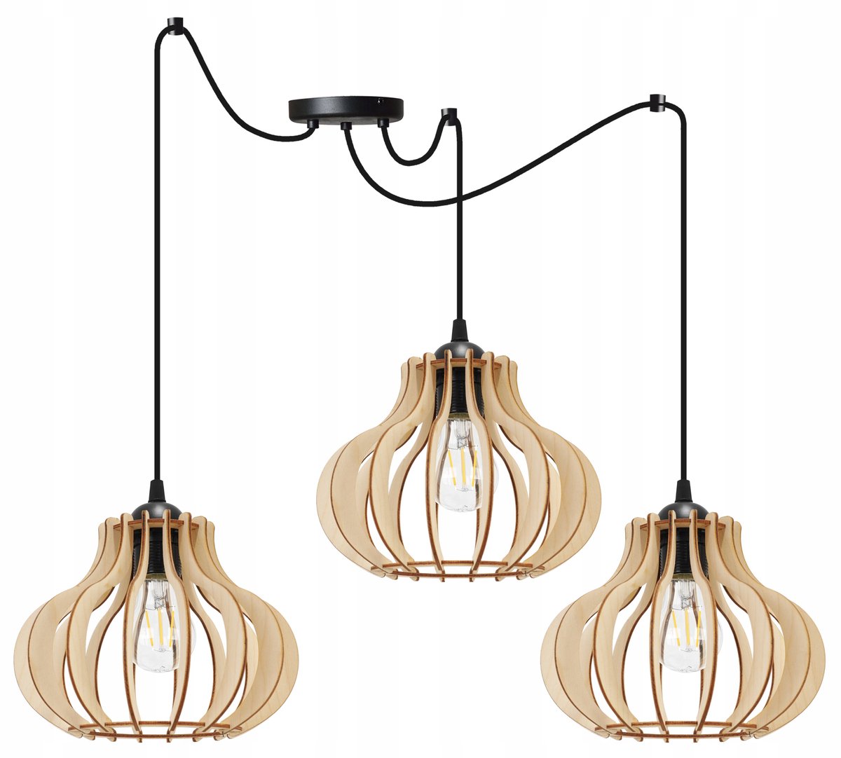 Houten Hanglamp Spider Timber 3-lichts E27 Zwart/Beige Boho