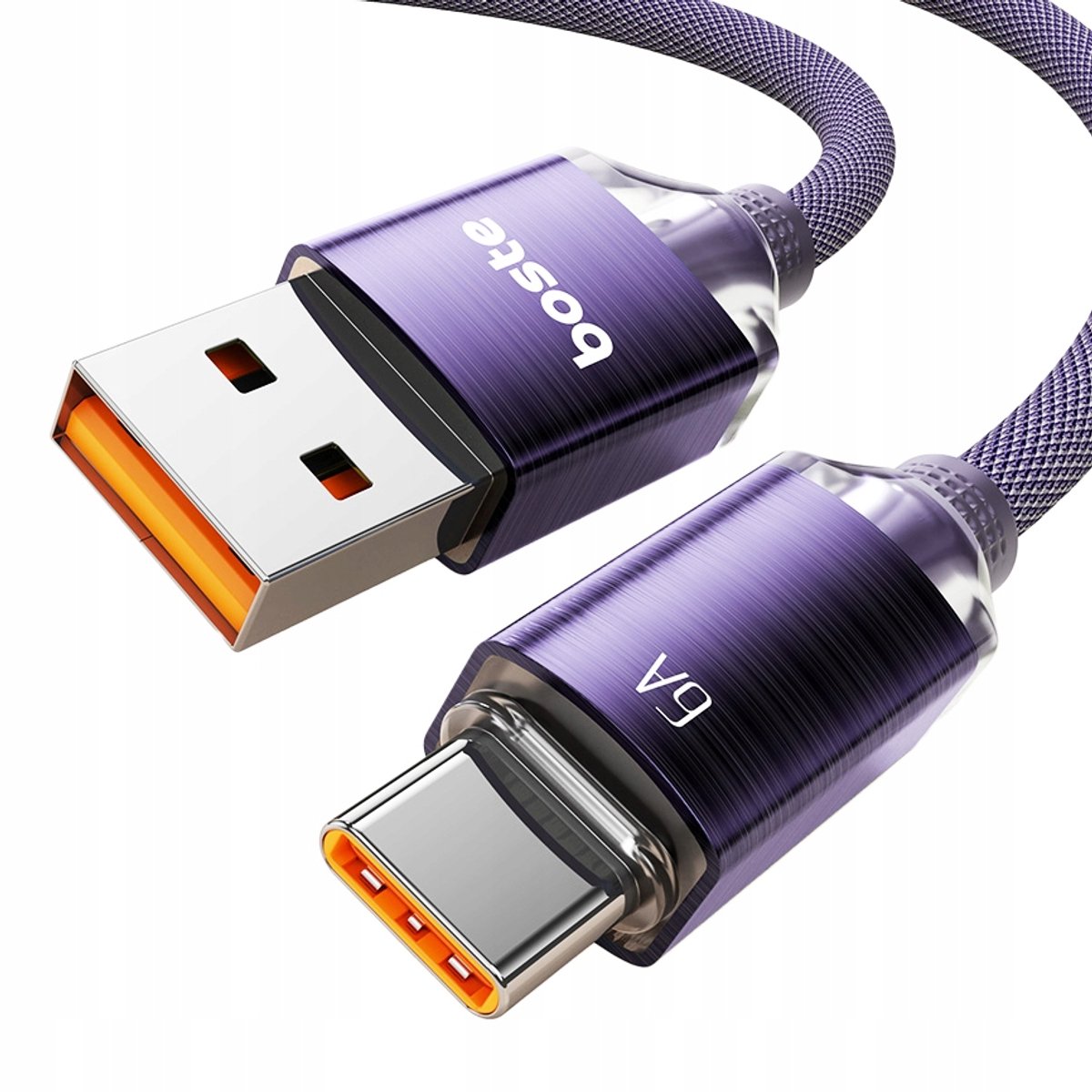 Boste USB-A naar USB-C Kabel 6A 66W Snelladen 1m Transparant Paars