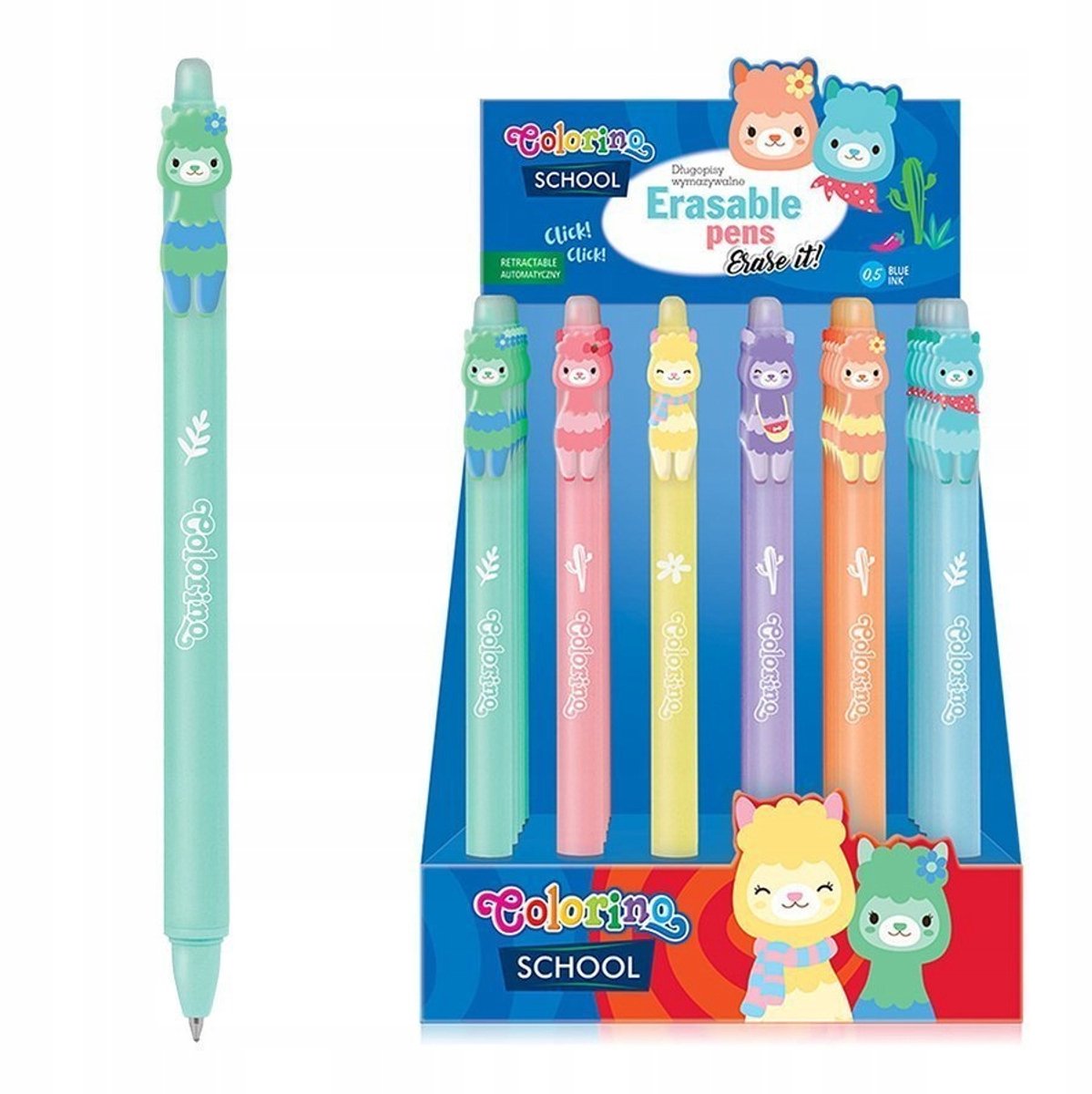 Colorino Automatische Pen Lama Groen - Uitwisbaar, Blauwe Inkt, 0.5mm