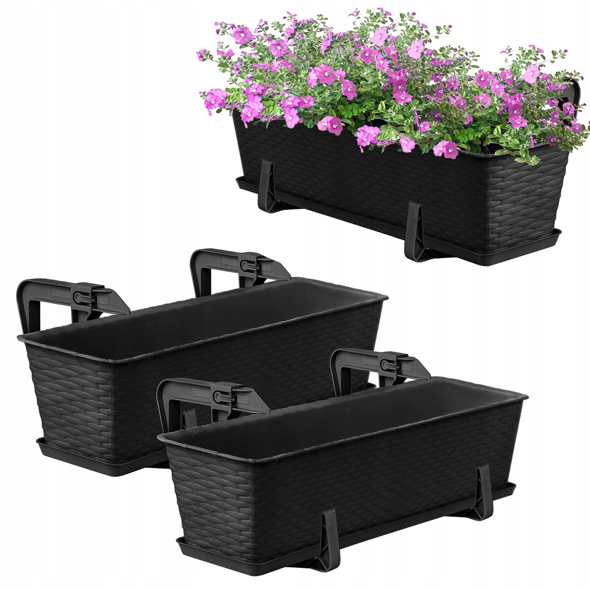 2x Balkonbak Antraciet 60cm met Ophangbeugels - Set van 2