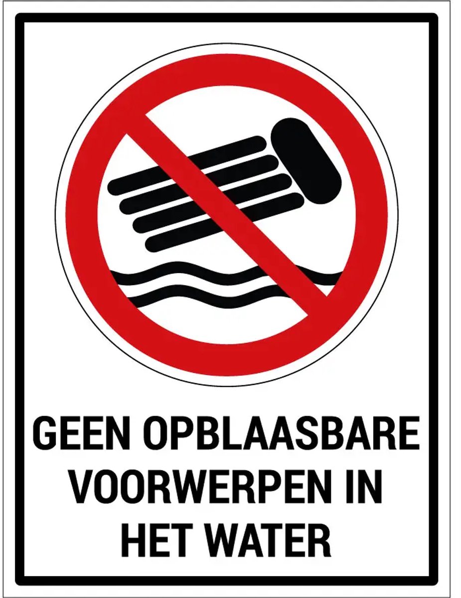 Geen opblaasbare voorwerpen in het water sticker met tekst | 20 x 15 cm