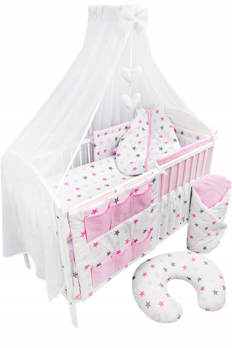 12-delige babybeddengoedset met luifel en luiertas