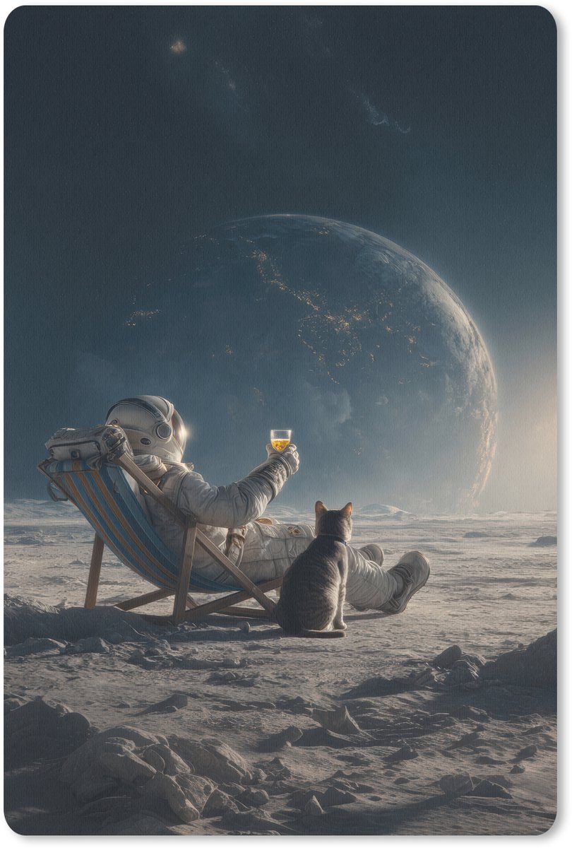 Muismat 18x27 cm - Mousepad Maan - Kat - Astronaut - Ruimte - Muismatten