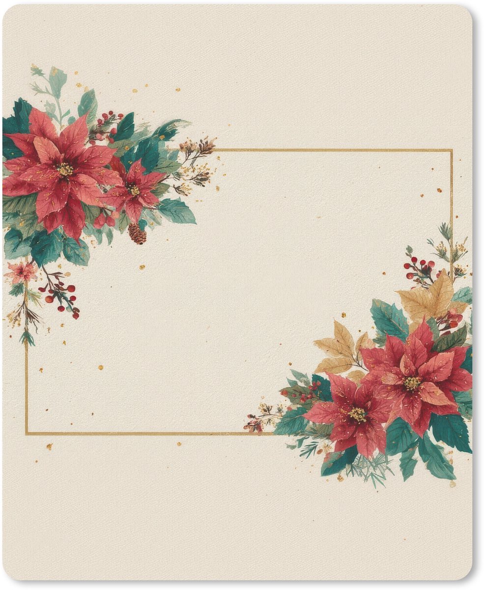 Muismat 19x23 cm - Mousepad Kerst - Poinsettia - Omlijsting - Kleurrijk - Muismatten