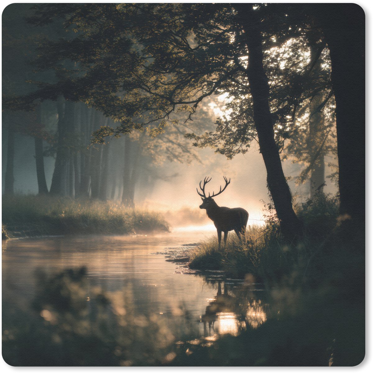 Muismat 20x20 cm - Mousepad Hert - Bosbeek - Mystiek - Muismatten
