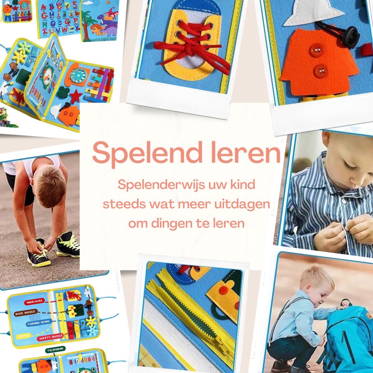 WoodyDoody Motoriek Mappen 2 Stuks Combinatie Voordeel Set Jongen en Meisje - Busy Board - Montessori Speelgoed Leren Veter Strikken - Educatieve Puzzel 3 jaar - Activiteitenbord - 26 Vaardigheden - Sensorisch Speelgoed - Educatief Spel — afbeelding 3