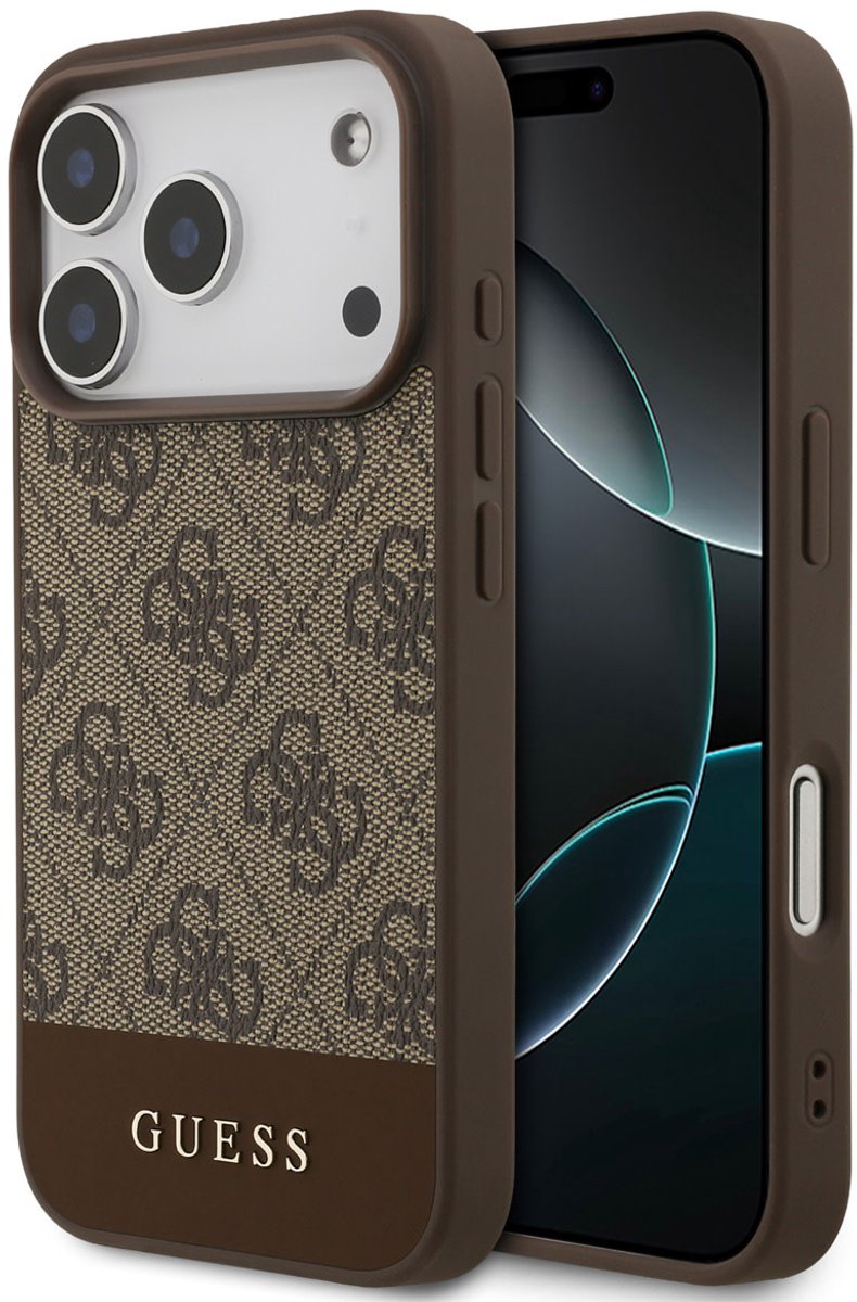 Guess Back cover hoesje iPhone 17 Pro - Bruin Canvas - Luxe Design - Valbescherming & Grip