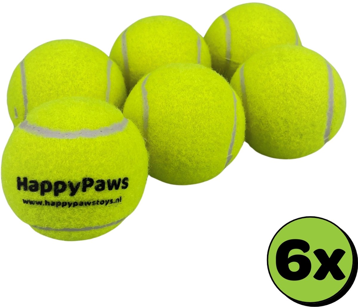 Tennisballen Hond Set van 6 - Apporteerballen Hond - Sterk Rubber - Pluisarm - Hondenspeelgoed Buiten - HappyPaws