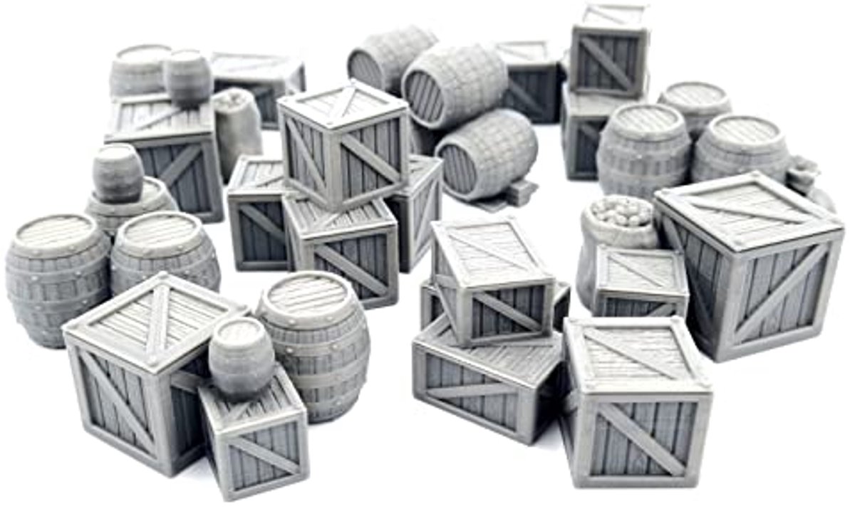 Kratten en Vaten voor Terrain Strooien - Houten Kist voor Landschap & RPG Miniaturen 28-32 mm Oorlogsspel Accessoires