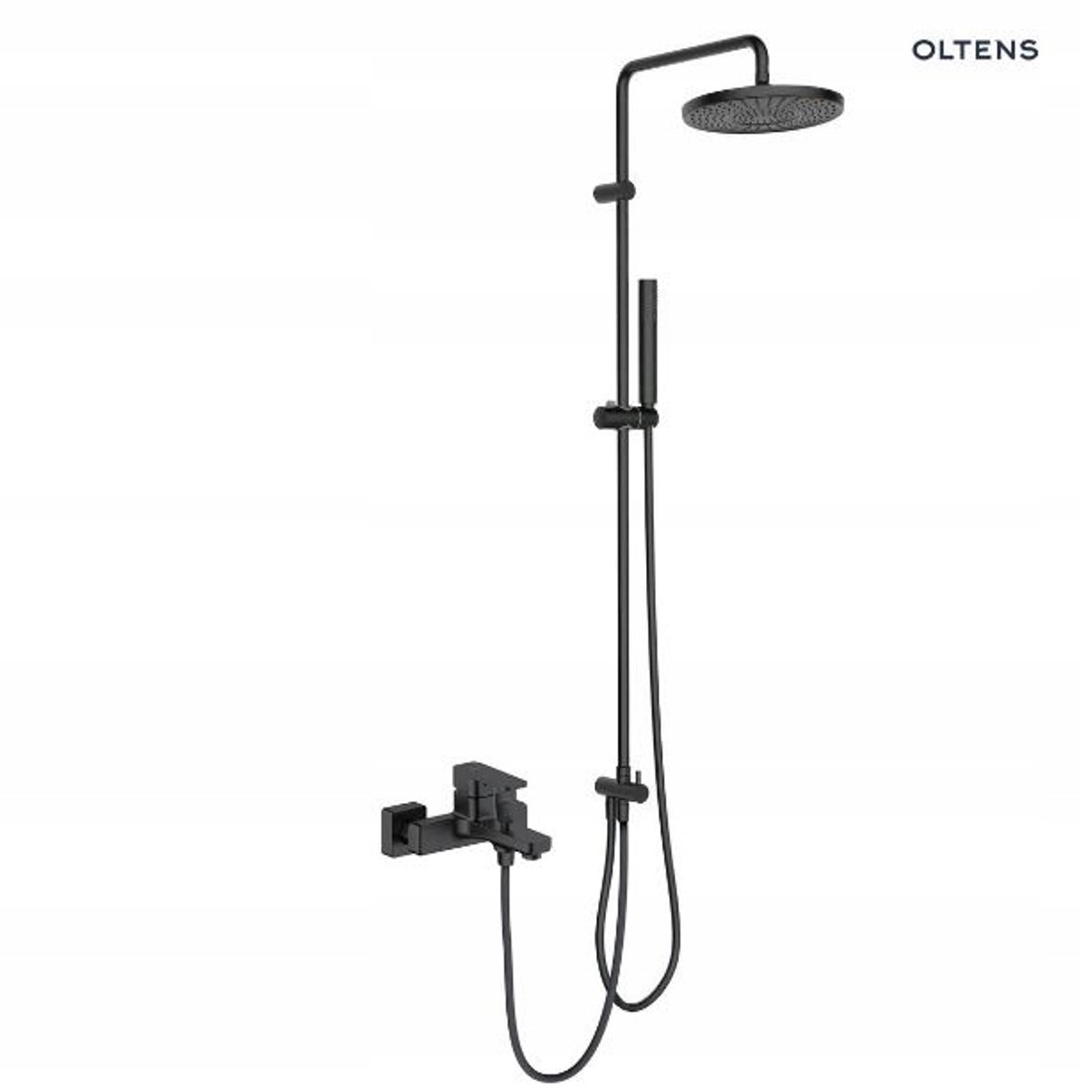 Oltens Hadsel Douche-Badkraan Set Zwart Mat met Regen Douche 25cm