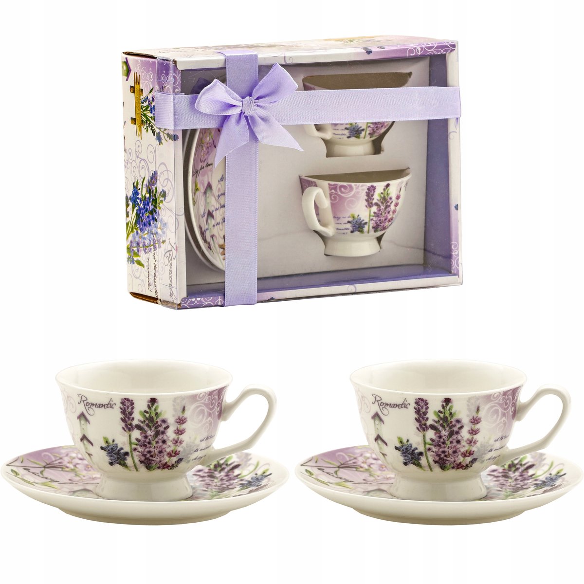 Porseleinen Espressokopjes met Schoteltjes - Lavendel (2 stuks, 80ml)