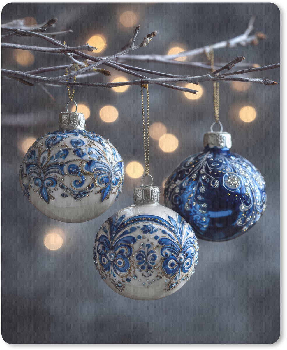 Muismat 19x23 cm - Mousepad Kerstbal - Versierd - Blauw - Muismatten