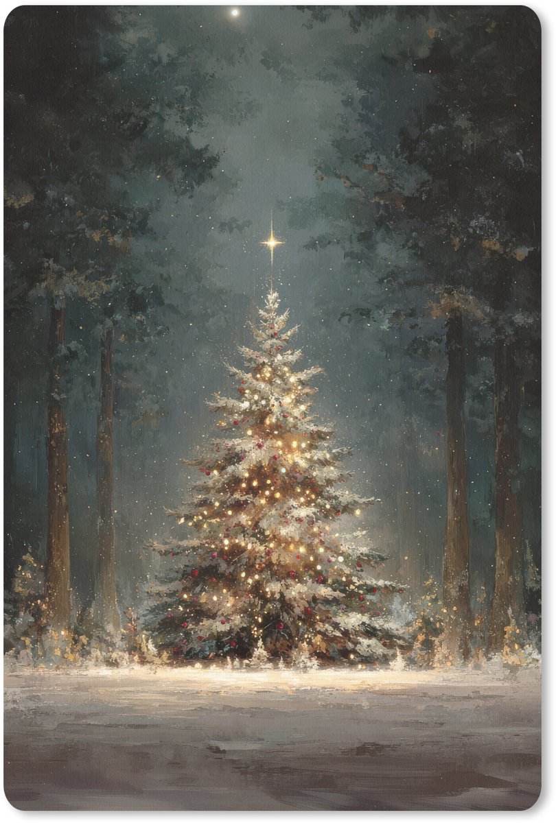 Muismat 18x27 cm - Mousepad Kerstboom - Bos - Sneeuw - meerkleurig - Muismatten